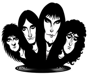 British rock band Queen; caricatured from left to right: Roger Taylor by Neale Osborne